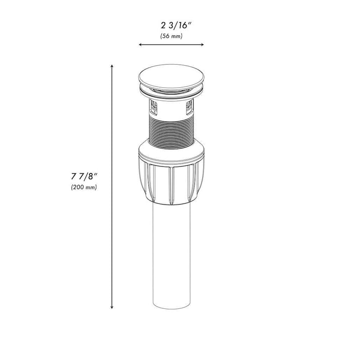 ZLINE Palisades Push Button Drain in Brushed Nickel (RBCN1-PDO-BN) dimensional diagram.