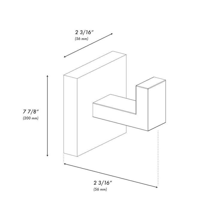 ZLINE Palisades Towel Hook in Matte Black (RBCN1-HK-MB) dimensional diagram.