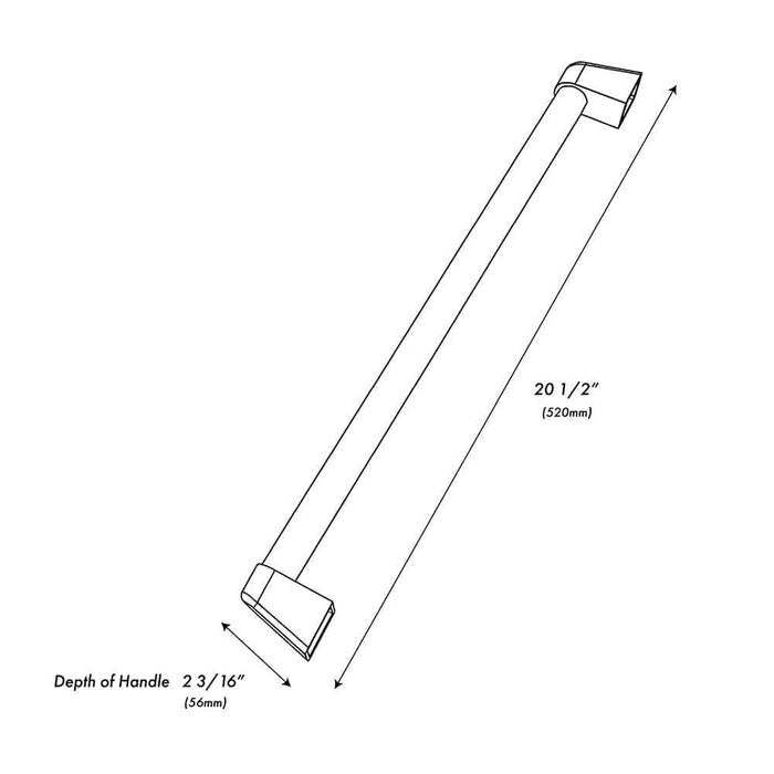 ZLINE Touchstone Refrigerator Drawer Helix Handles (Set of 2) in Black Stainless Steel (RDHOZ-24-K-BS) dimensional diagram.